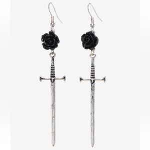 Black Rose Sword Drop Earrings Hot Topic Halloween‎ Cosplay
